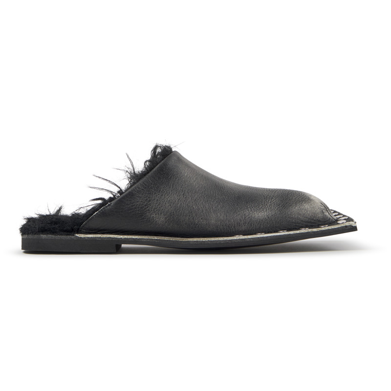 CAMPERLAB Menosmal Embroidered Leather Mules with Shearling Lining and Studs