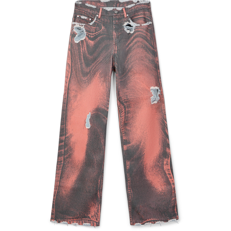 Camperlab Distorted Print Distressed Denim Jeans - Unisex Apparel - Orange,Black, Size 8.5, Cotton Fabric