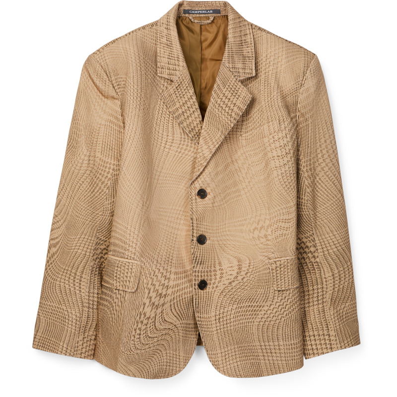 Camperlab Distorted Tartan Print Denim Blazer - Unisex Apparel - Brown, Size Xl, Cotton Fabric