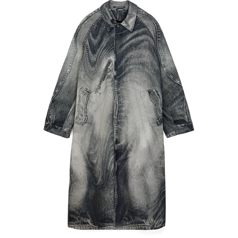 Camperlab Distorted Print Denim Car Coat - Unisex Apparel - Black,Grey, Size L, Cotton Fabric