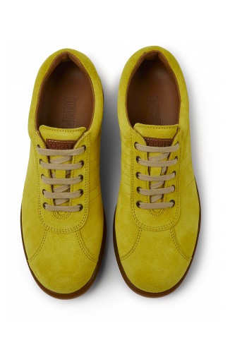 Overhead view of Pelotas Yellow nubuck sneakers for women