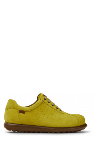 Side view of Pelotas Yellow nubuck sneakers for women