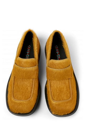 Overhead view of MIL 1978 Dark yellow long calf hair leather loafers