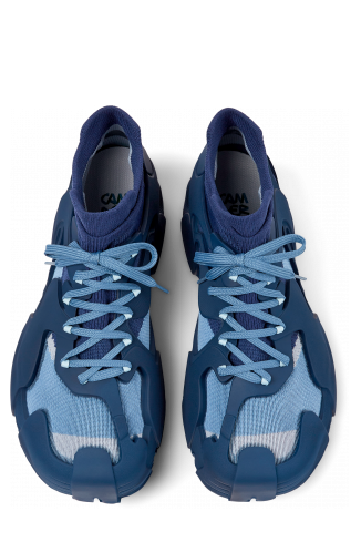 Overhead view of Tossu Blue caged sneakers