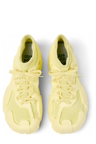 Overhead view of Tossu Yellow Caged Sneakers