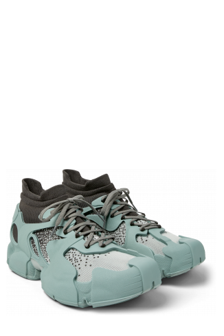 Front view of TOSSU Ice Blue-Gray Caged Sneakers