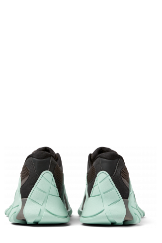 Back view of Tormenta Gray and light green sneakers