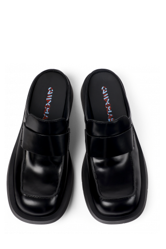 Overhead view of MIL 1978 Black leather loafer slide