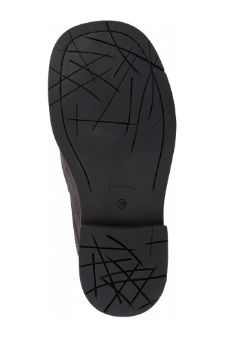 The soles of MIL 1978 Gray Nubuck Slide Loafers
