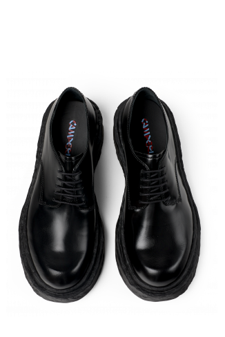 Overhead view of Vamonos Black Leather Bluchers