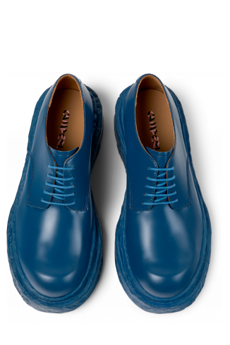 Overhead view of Vamonos Blue Leather Bluchers