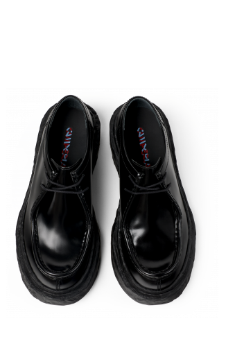 Overhead view of Vamonos Black Leather Lace-Up Shoes