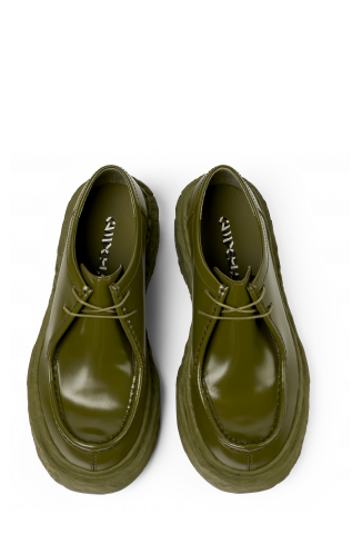 Overhead view of Vamonos Green Leather Wallabee Shoe