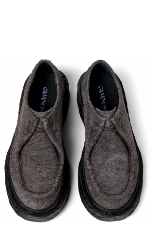 Overhead view of Vamonos Gray Leather Lace-Up Shoes