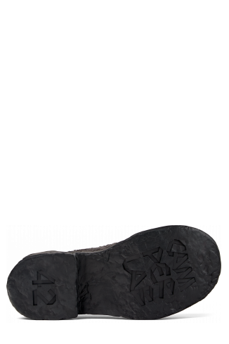 The soles of Vamonos Gray Leather Lace-Up Shoes