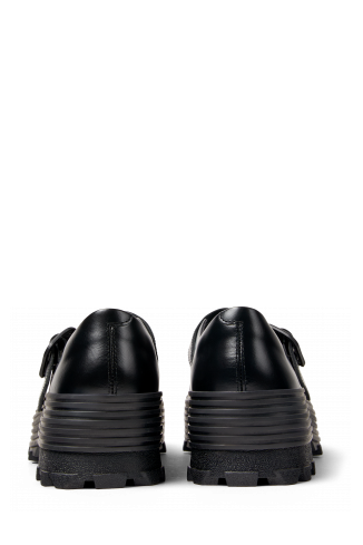 Back view of TRAKTORI Black Leather Mary Jane Clogs