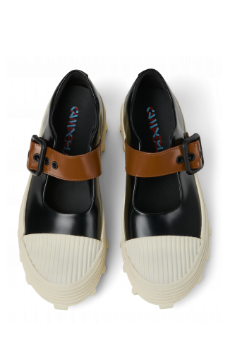TRAKTORI Sabots babies en cuir noir-blanc-marron