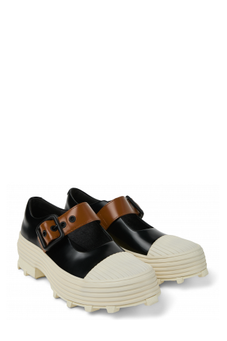 TRAKTORI Sabots babies en cuir noir-blanc-marron