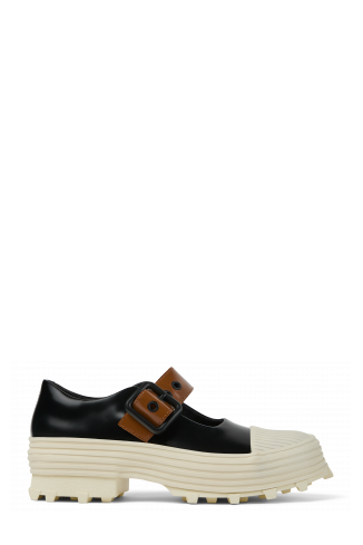 TRAKTORI Sabots babies en cuir noir-blanc-marron