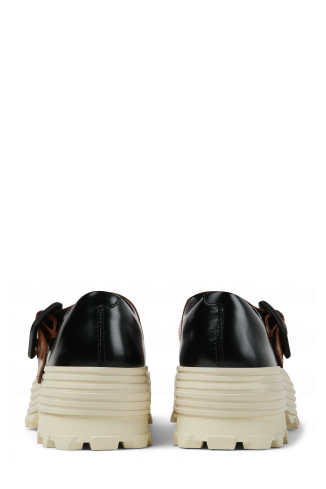 TRAKTORI Sabots babies en cuir noir-blanc-marron