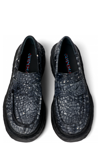 Overhead view of Vamonos Gray Leather Loafers