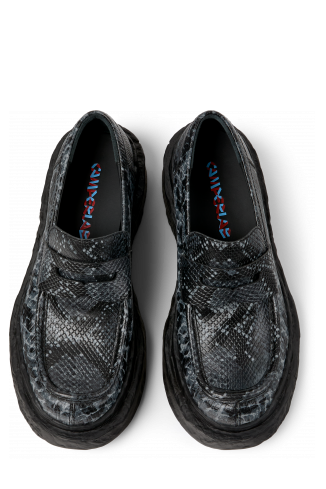 Overhead view of Vamonos Gray-Black Leather Loafers