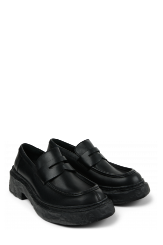 Front view of VAMONOS Black Leather Loafers