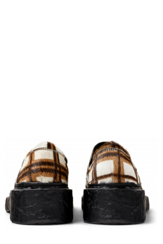 VAMONOS Mocassins en cuir à poils tartan marron écru