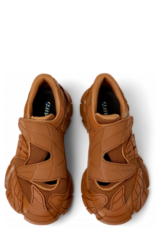 Overhead view of TORMENTA Brown Textile Semi-Open Sneakers