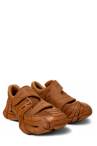Front view of TORMENTA Brown Textile Semi-Open Sneakers