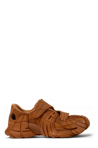 Side view of TORMENTA Brown Textile Semi-Open Sneakers