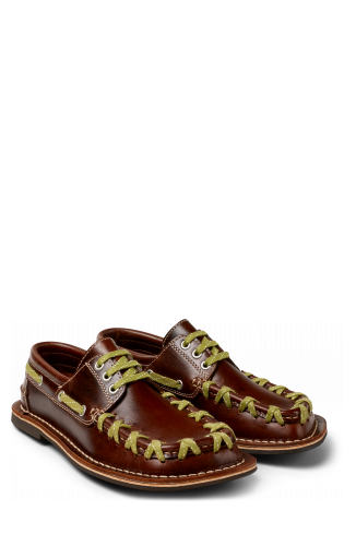 Front view of EKI Brown boat shoes