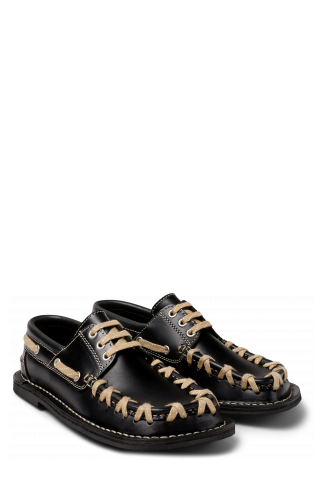Front view of EKI Black boat shoes