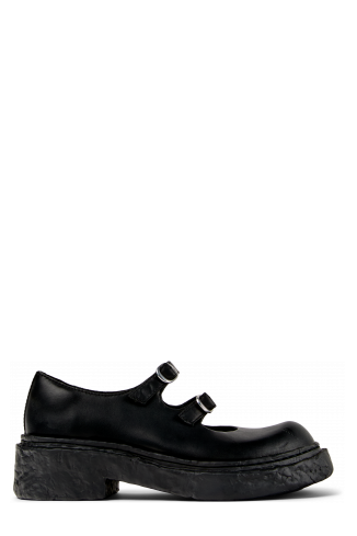Side view of VAMONOS Black Leather Mary Janes