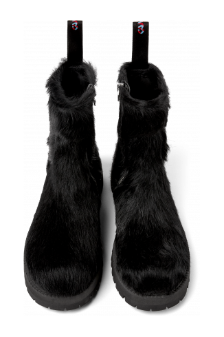 Overhead view of Eki Black long calf hair boots