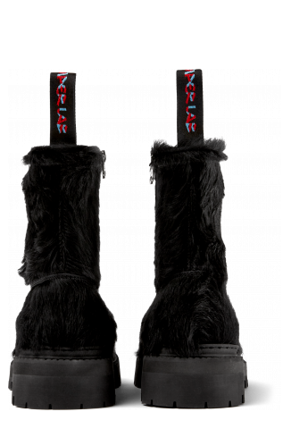 Back view of Eki Black long calf hair boots
