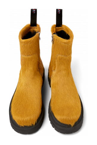 Overhead view of Eki Dark yellow long calf hairboots