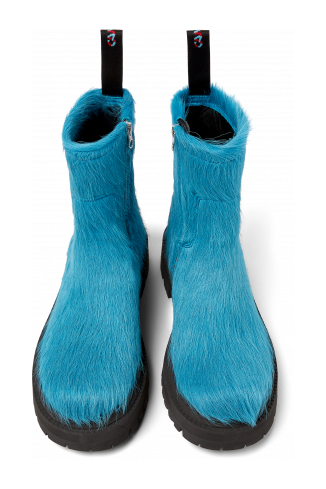 Overhead view of Eki Blue long calf hair boots