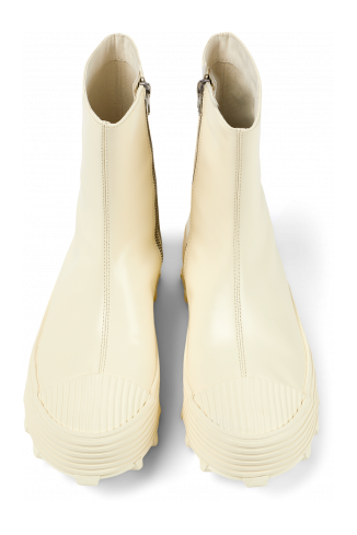 Overhead view of Traktori White Leather Zip Bootie