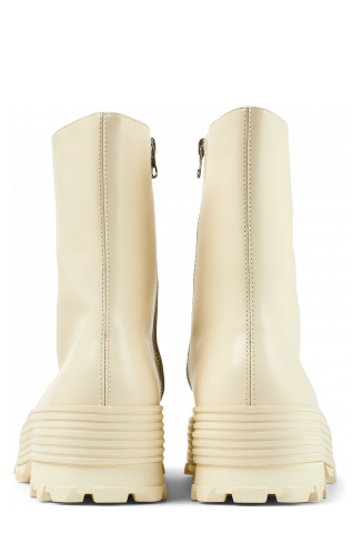 Back view of Traktori White Leather Zip Bootie