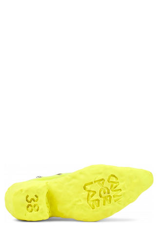 The soles of Venga Green Leather Zip Bootie
