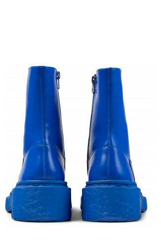 Back view of Vamonos Blue Leather Zip Bootie