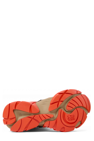 The soles of Tormenta Orange and Brown Textile Boots