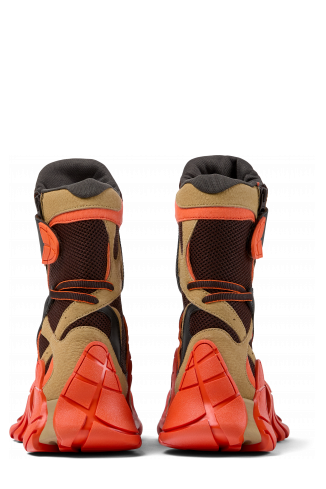 Back view of Tormenta Orange and Brown Textile Boots
