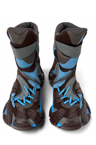 Overhead view of Tormenta Blue and Gray Textile Boots