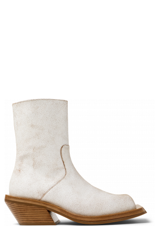 Side view of QUETAL White Cracked Leather Boots