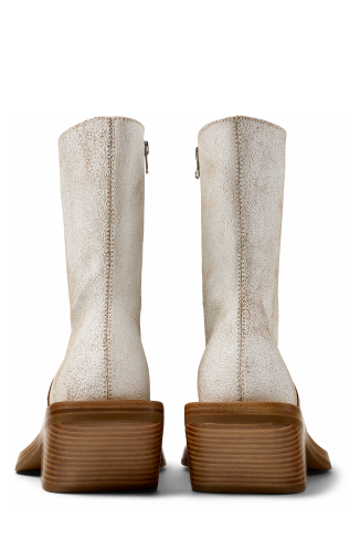 Back view of QUETAL White Cracked Leather Boots