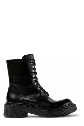 Side view of VAMONOS Black Leather Medium Boots