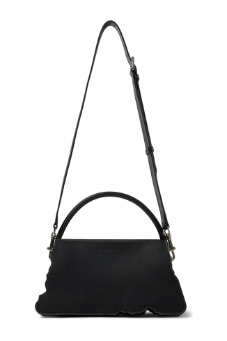 Back view of HANURI Black leather accordion shoulder bag