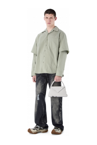 HANURI GRAY LEATHER ACCORDION SHOULDER BAG